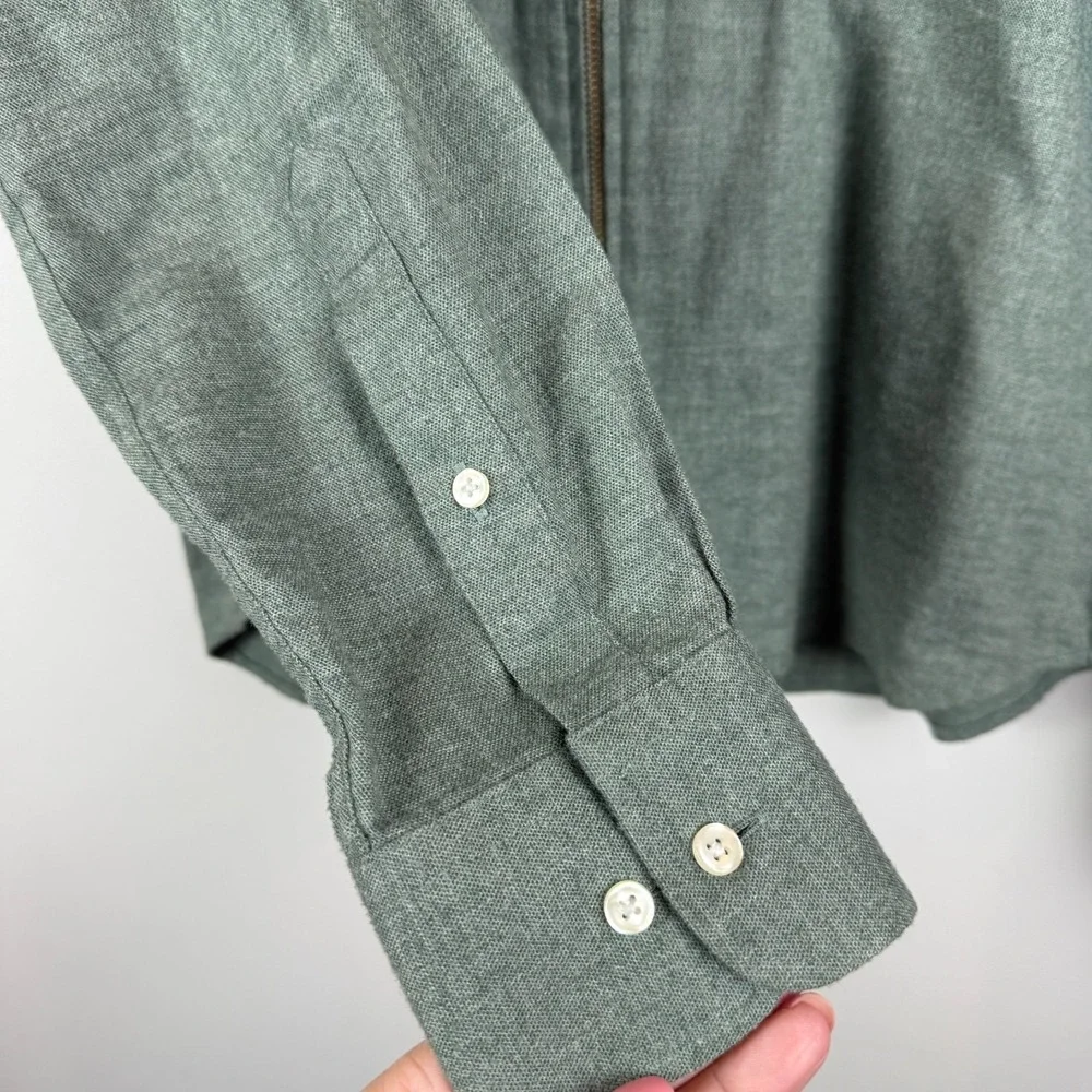John Henric Shirt Men Small 40-15.5‎ Green Full Zip Long Sleeve Collared Classic
